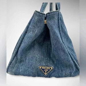 🔥🔥🔥🔥SOLD🔥🔥🔥🔥🔥🔥Prada Canapa Denim Tote Double Wrapped Top Handles